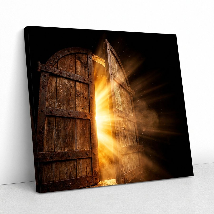 Puerta entreabierta con luz dorada
